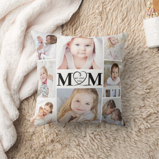 Coussin Love You Mom Heart 8 Photo Collage (Couverture)
