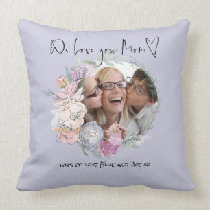 Coussin Love you Mom Script Coeur Photo Florales Nom Lilac