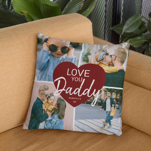 Coussin Love You 'Papa' Photo personnalisée Collage Coeur 