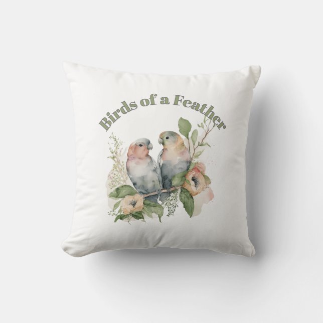 Coussin Lovebirds in Pastel Watercolors (Recto)