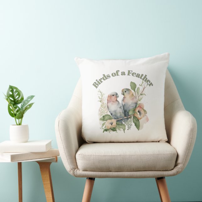 Coussin Lovebirds in Pastel Watercolors (Chaise)