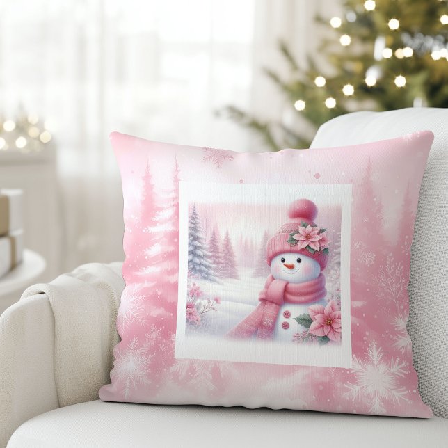 Coussin Lovely Pink Snowman Christmas Scene Kids Room  (Lovely Pink Snowman Christmas Scene Kids Room Pillow

)
