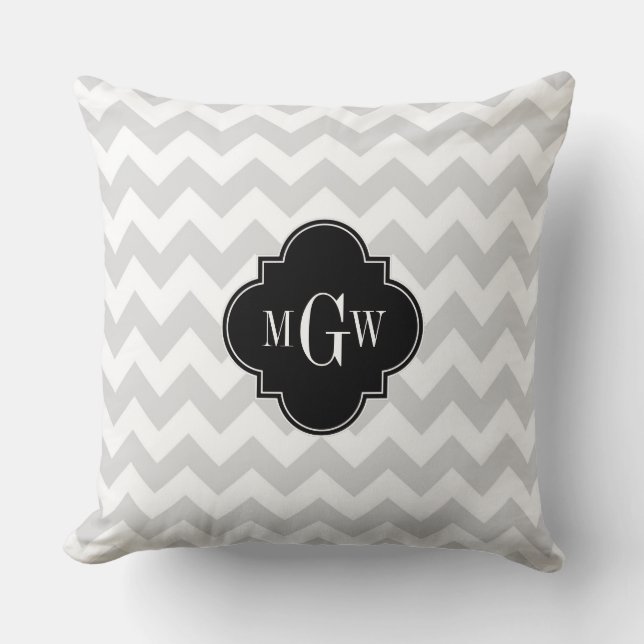 Coussin Lt Gray Wht Chevron Black Quatrefoil 3 monogram (Recto)