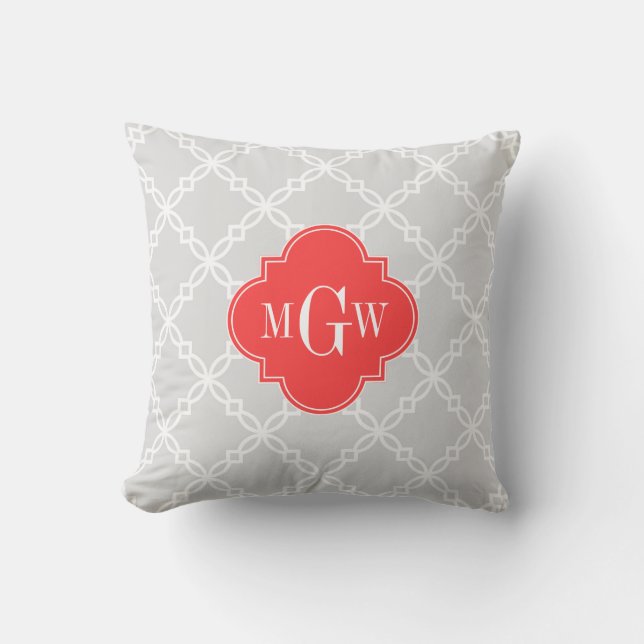 Coussin Lt Grey Blanc Fancy Quatrefos 3 Monogramme initial (Recto)
