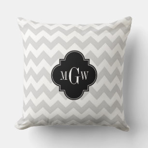 Coussin Lt Gris Blanc Chevron Noir Quatrefeuille 3 Monogra