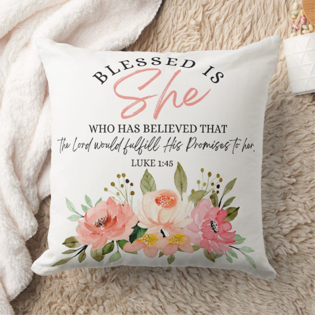 Coussin Luc 1:45 Béni est Elle Écriture Florale (Couverture)