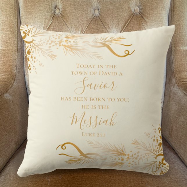 Coussin Luc 2:11 Écriture chrétienne Or Joyeux Noël (Luke 2:11 A Savior is born Custom Bible Scripture, Golden Modern Unique Merry Christmas Decor Gift)