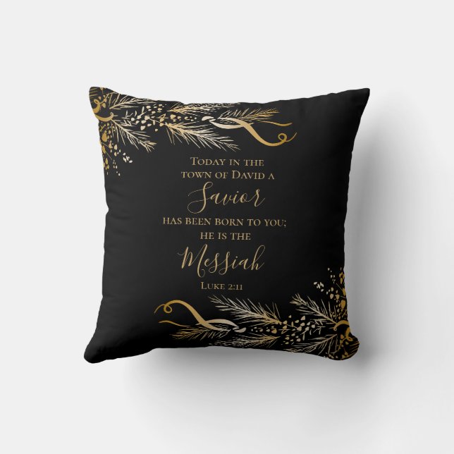 Coussin Luc 2:11 Écriture Élégante Or Joyeux Noël (Verso)