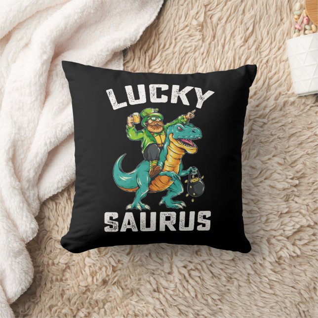 Coussin Lucky Saurus Dinosaur T Rex St Patrick's Day (Couverture)