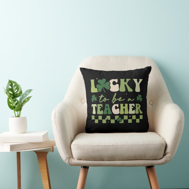 Coussin Lucky To Be Teacher Super Retro St Patrick's Day (Chaise)