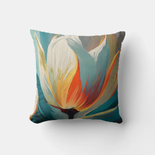 Coussin Lueur florale abstraite en turquoise et orange