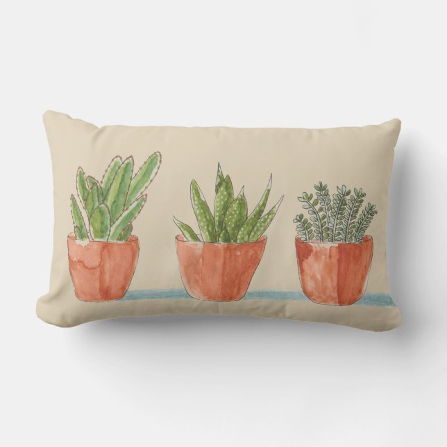 Coussin Lumbar avec trois succulents pointillés (Recto)