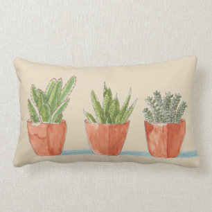 Coussin Lumbar avec trois succulents pointillés