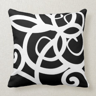 Coussin Lumbar Blanc & Noir moderne designer abstrait