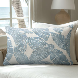 Coussin Lumbar bleu clair et blanc Palm Leaf
