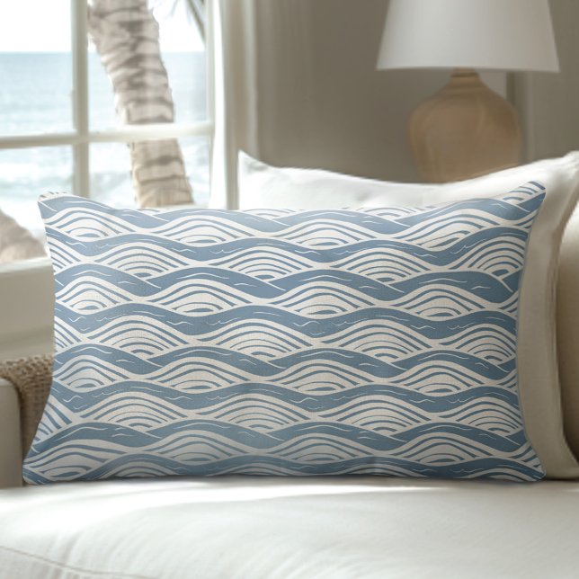 Coussin Lumbar Blue & White Ocean Waves (Créateur téléchargé)