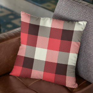 Coussin Lumberjack Rouge Noir & Blanc Bois Plaid