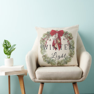 Coussin Lumière hiver douce avec couronne de Noël