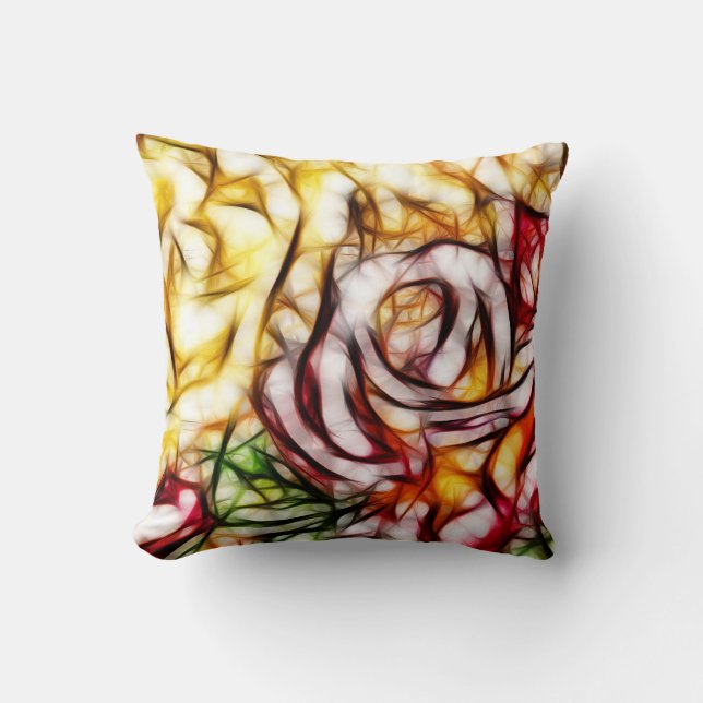 Coussin Lumière jaune abstraite Rose artistique florale (Recto)