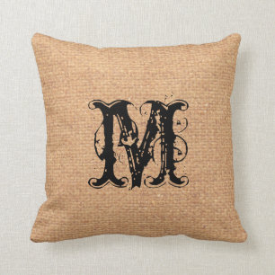 Coussin Lumière rustique de monogramme de noir de motif -