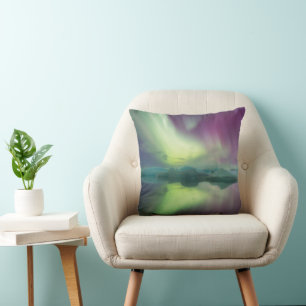 Coussin Lumières d'Aurora dans la lagune Jokulsarlon, Is