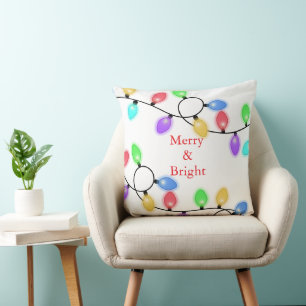 Coussin Lumières De Noël Colorées Sur Blanc