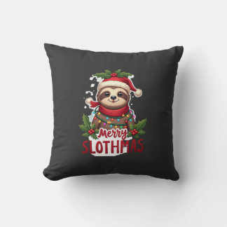Coussin Lumières de Noël drôles de paresseux Joyeux Slothm