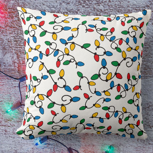 Coussin Lumières de Noël en rouge bleu vert et jaune