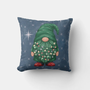 Coussin Lumières de Noël Gnome Vert Aquarelle
