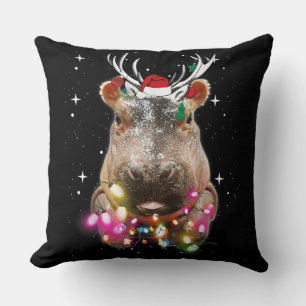 Coussin Lumières de Noël Hippo Fiona Hippopotamus Lover