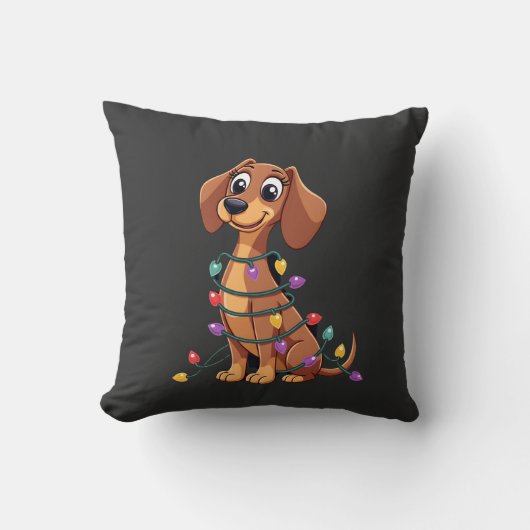 Coussin Lumières de teckel de Noël (2) (Recto)
