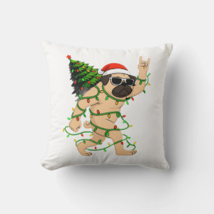 Coussin Luminaires de Noël drôles de Pug sur l'arbre – Joy