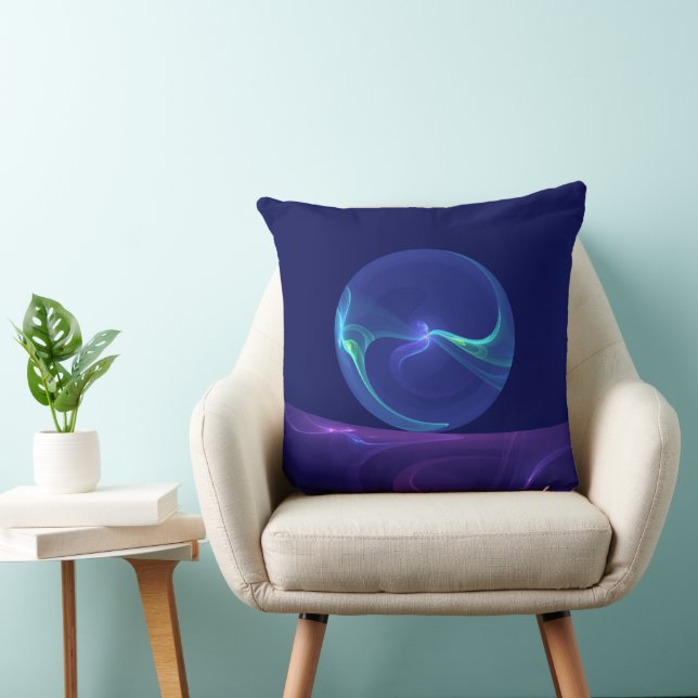Coussin Lumineuse Bleu Violet Rêve Abstrait Fractal Art (Chaise)