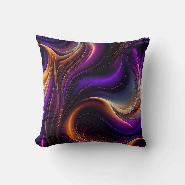 Coussin Luminous Flow - Vibrant Purple, Orange, & Gold Art (Recto)