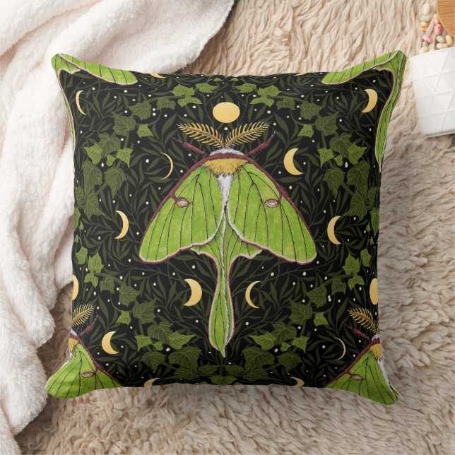 Coussin Luna moth, phases de lune et damas de lierre 2 (Couverture)