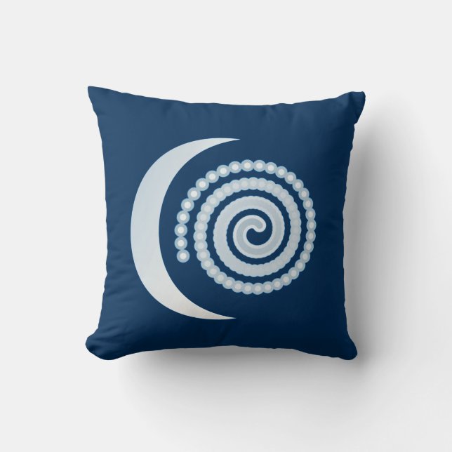 Coussin Lune argentée en spirale sur fond indigo (Recto)