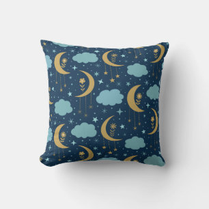 Coussin Lune Bohème Dorée Avec Nuages Célestes