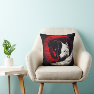 Coussin Lune Crimson Loup blanc rouge