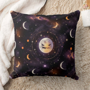Coussin Lune de citrouille cosmique Bokeh - Céleste effray