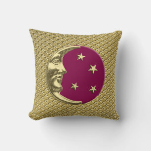 Coussin Lune et étoiles Art déco - Bourgogne et Or