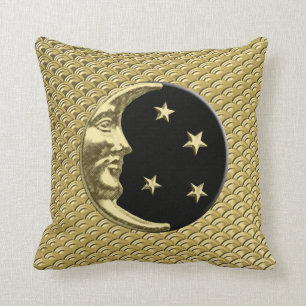 Coussin Lune et étoiles d'art déco - noir et or