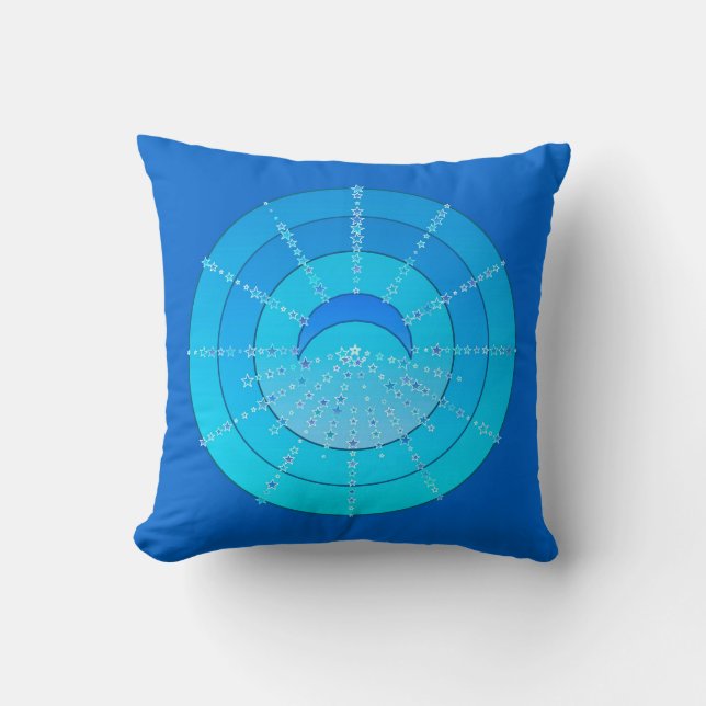 Coussin Lune et étoiles Mandala - Bleu et Aqua (Recto)