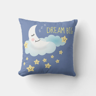 Coussin Lune et les étoiles rêve Grande illustration Bleu