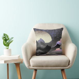 Coussin Lune et montagnes fantaisistes, art abstrait