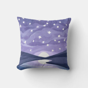 Coussin Lune étoile aquarelle vibrante brillant