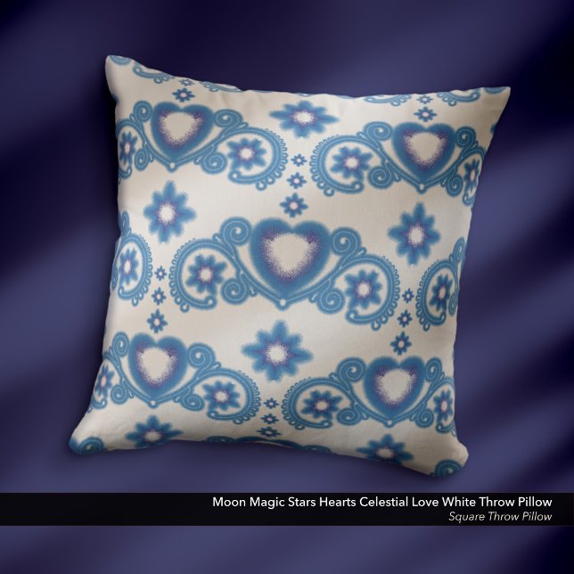 Coussin Lune Magie Étoiles Coeurs Aimer céleste Blanc (Moon Magic Stars Hearts Celestial Love White Throw Pillow)