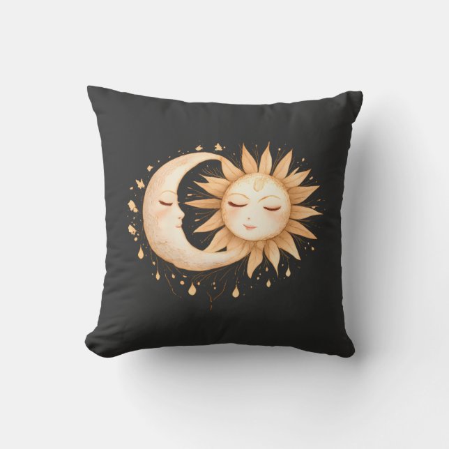 Coussin Lune Mystique et Soleil Style Bohème Céleste (Recto)