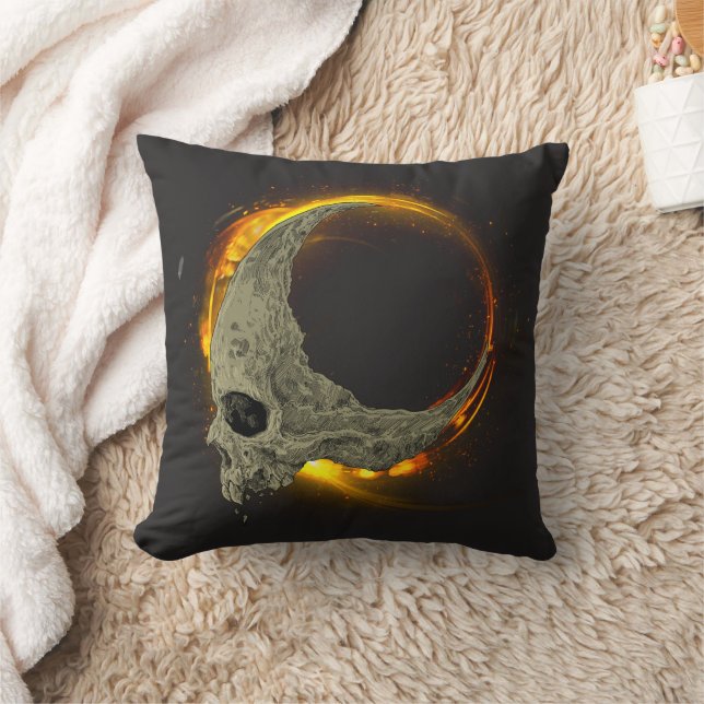 Coussin Lune rétro mort brûlant le crâne en feu (Couverture)