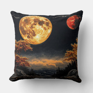 Coussin Lune rouge sur un lac