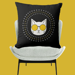 Coussin Lunettes De Soleil Chat Et Pied En Blanc Jaune Noi